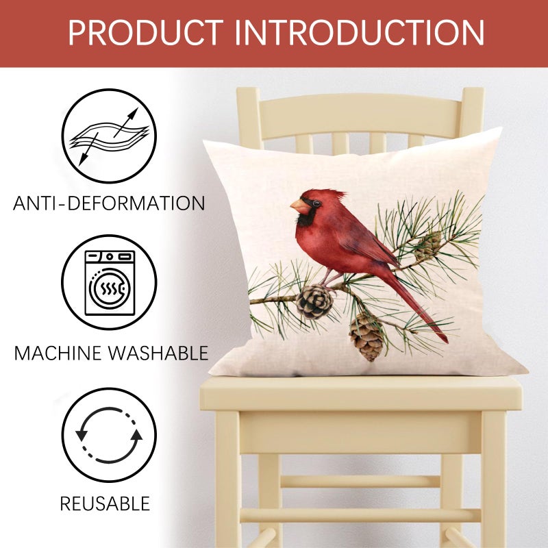 Fjfz Winter Vibes Cardinal Red Birds Decorative Throw Pillow Cover 18x18 Set of 4  Berry Wreath Pine Cones Kerosene Lamp Home Christmas Decoration  Snow Farmhouse Cushion Case for Sofa Couch Decors - Image 3